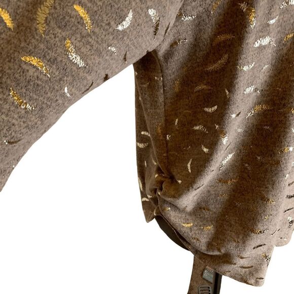 SjS Women's size 2X heather peach gray 3/4 sleeve Metallic gold leaf Sweater - Picture 5 of 10